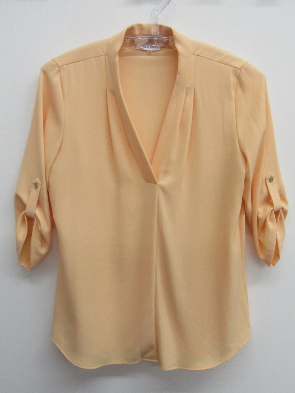 CALVIN KLEIN MODERN ESSENTIALS BLOUSE WOMENS S SOFT PEACH ROLL TAB SLEEVES
